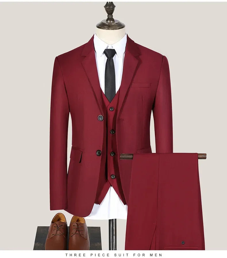 Men Suit Blazers For Wedding 3 Pieces 2 Sets Elegant Luxury Business Vest Pants Coats 2024 Formal Jackets Korean