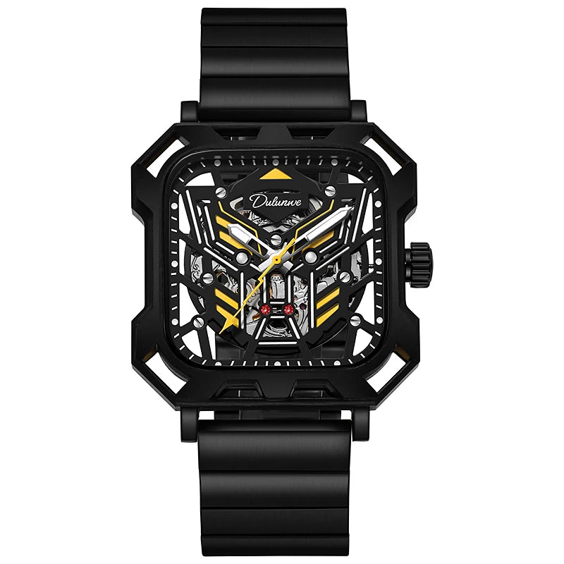 Square Skeleton Dial Mens Watches Top Brand Luxury Luminous Sports Automatic Mechanical Watch Waterproof Steel Reloj Hombre