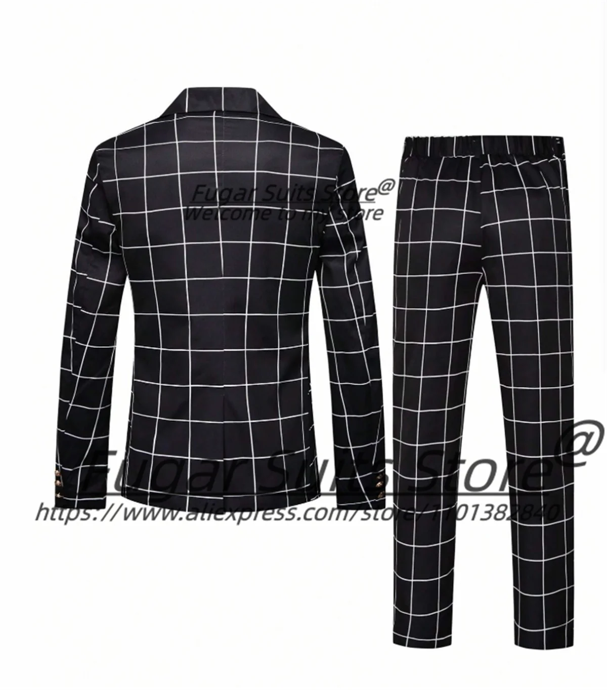 Business Black Plaid High-qublity Suits For Men Slim Fit Double Breasted Groom Tuxedos2Pcs Sets Elegant Male Blazers Ropa Hombre