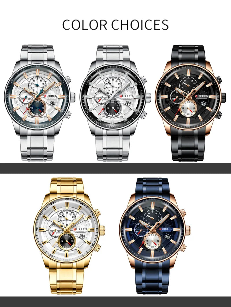 CURREN Man WristWatch Waterproof Chronograph Men Watch Military Top Brand Luxury Gold Stainless Steel Sport Date Male Clock 8362