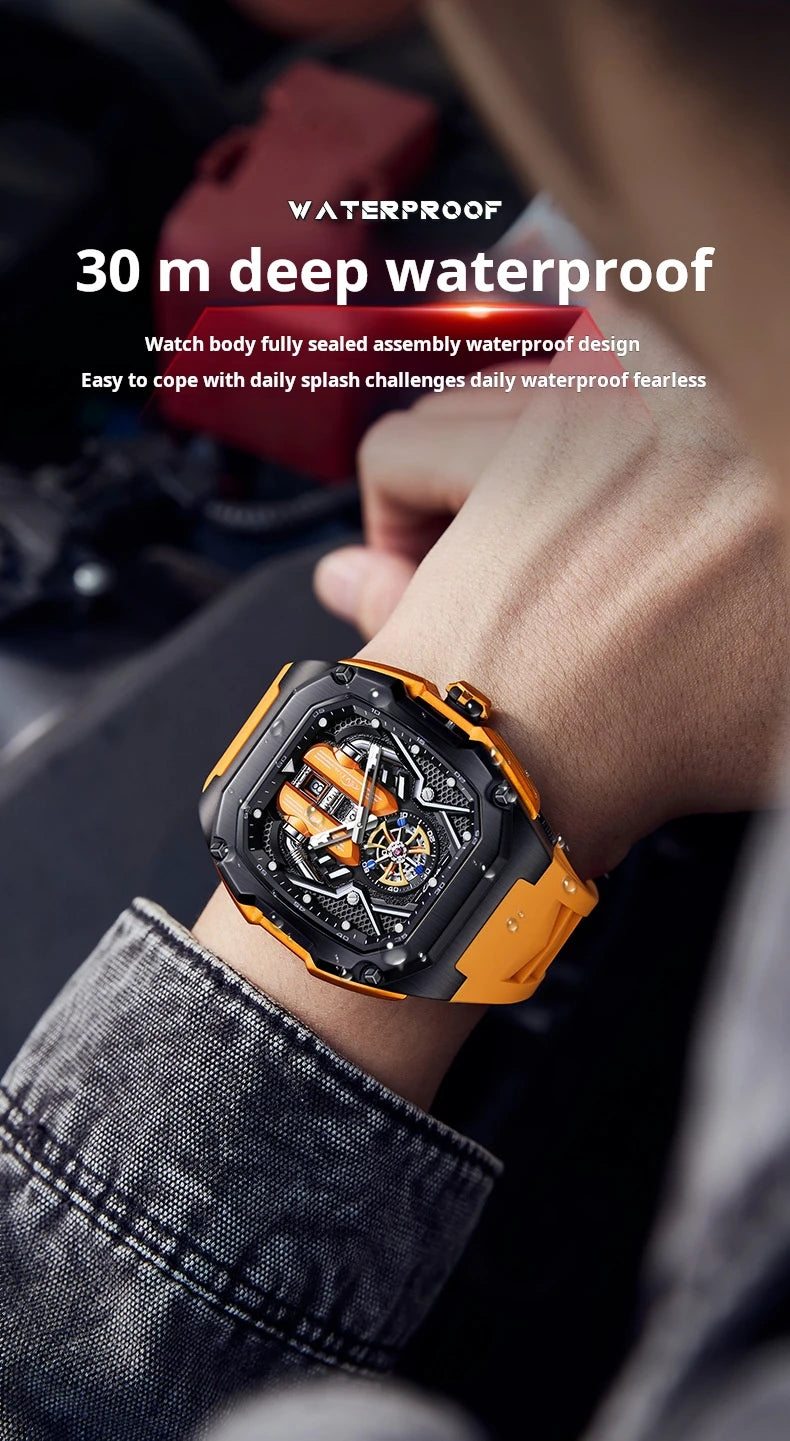 Engine Surface Design Quartz Watch for Men Original Top Brand Rubber strap Waterproof Luminous Date Men's Quartz Watch reloj