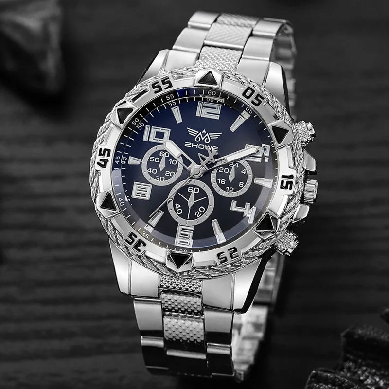 Kegllect Men Steel Band Quartz Watch Digital Scale Wristwatch Necklace Bracelet Set