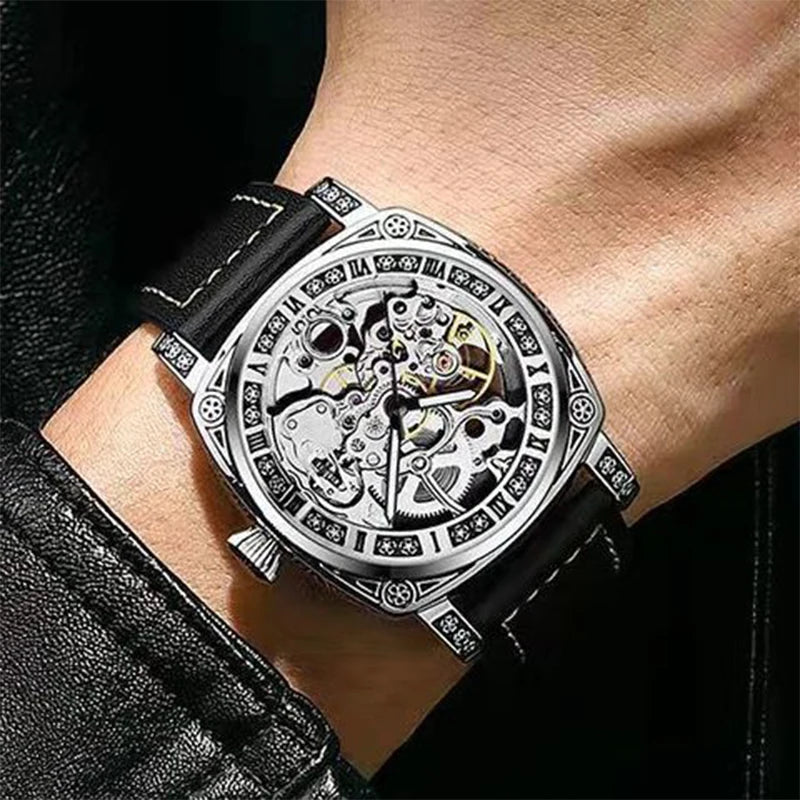 New Mens Watch Top brands Automatic man watches skeleton Fashion Male Clock Business Mechanical Wristwatch relogio masculino