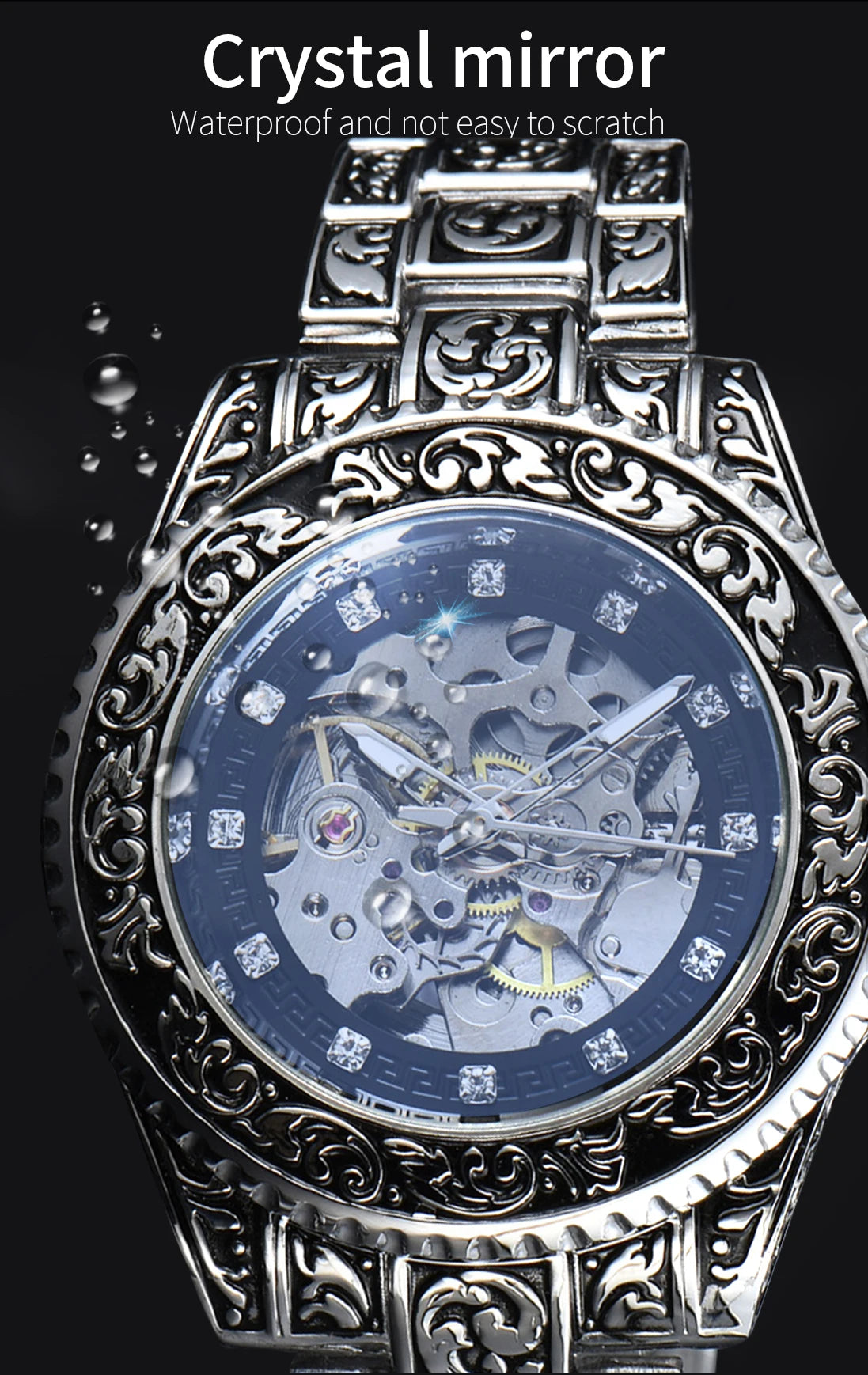LONGLUX automatic watch luxury wholesale mechanical wristwatches stainless steel carve waterproof no logo mens watch men gift