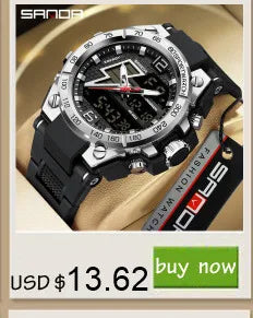 SANDA 6162 Men's Electronic Watch Creative Sports Waterproof Luminous Chronograph Pointer Digital Dual Display Wristwatches