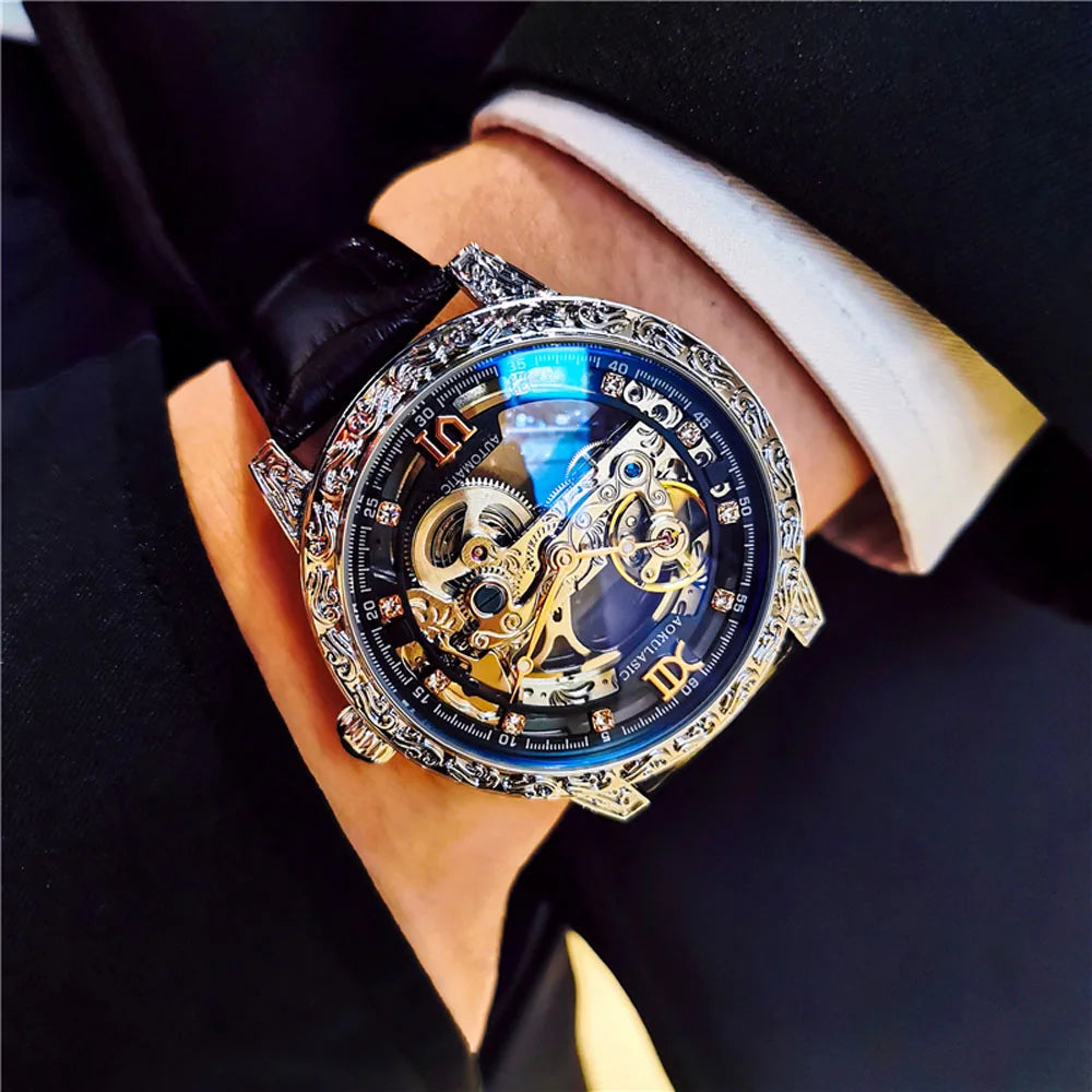 Fashion Mechanical Wristwatch Men's Luxury Brand Automatic Casual Watch Men's Sports Leather Waterproof Clock 2023 Renoj Hombre