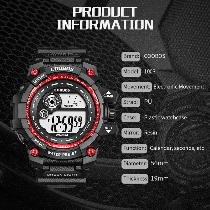 Waterproof Sport Men Watches 2024 Luxury Luminous Silicone Strap Military Wristwatch Man Calendar LED Digital Male Watch Hombre