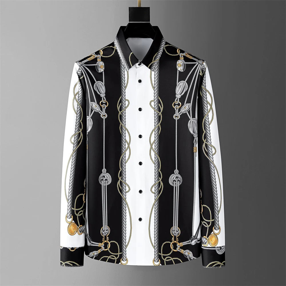 Men's luxury floral shirt business casual fit long sleeve social party tuxedo hot sale new style autumn and winter fashion new