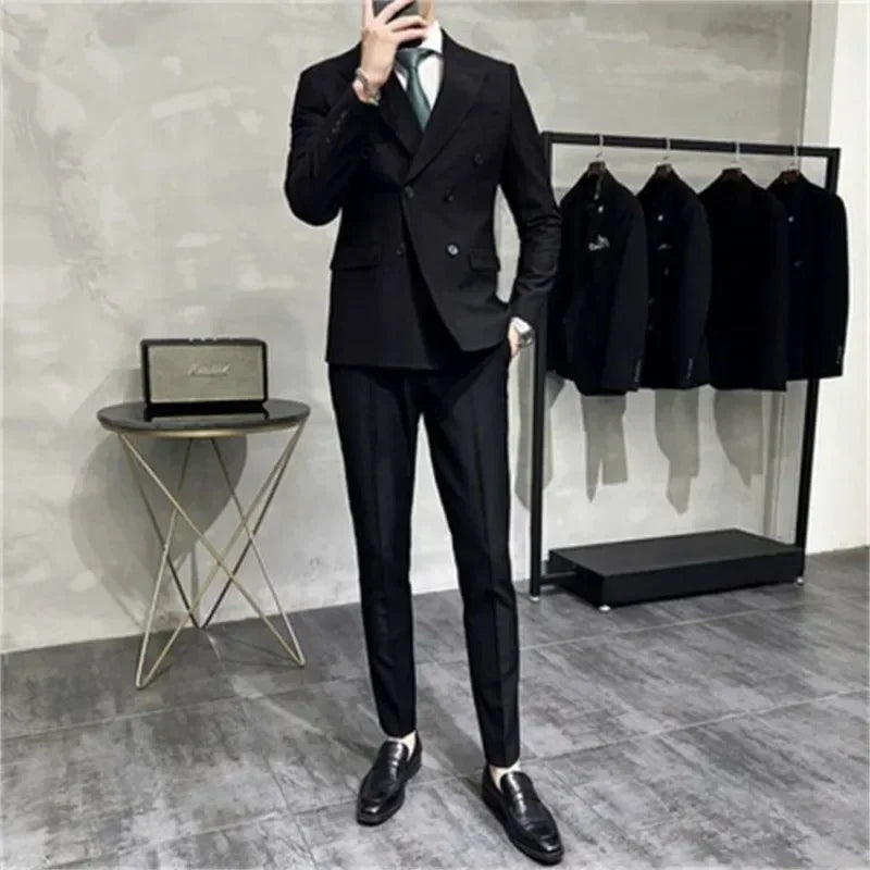 Full Suit for Men Trends Costumes Blazer High Quality 2024 2 Piece Outfit Set Man Slim Fit Elegant Ceremony Pants Gentleman