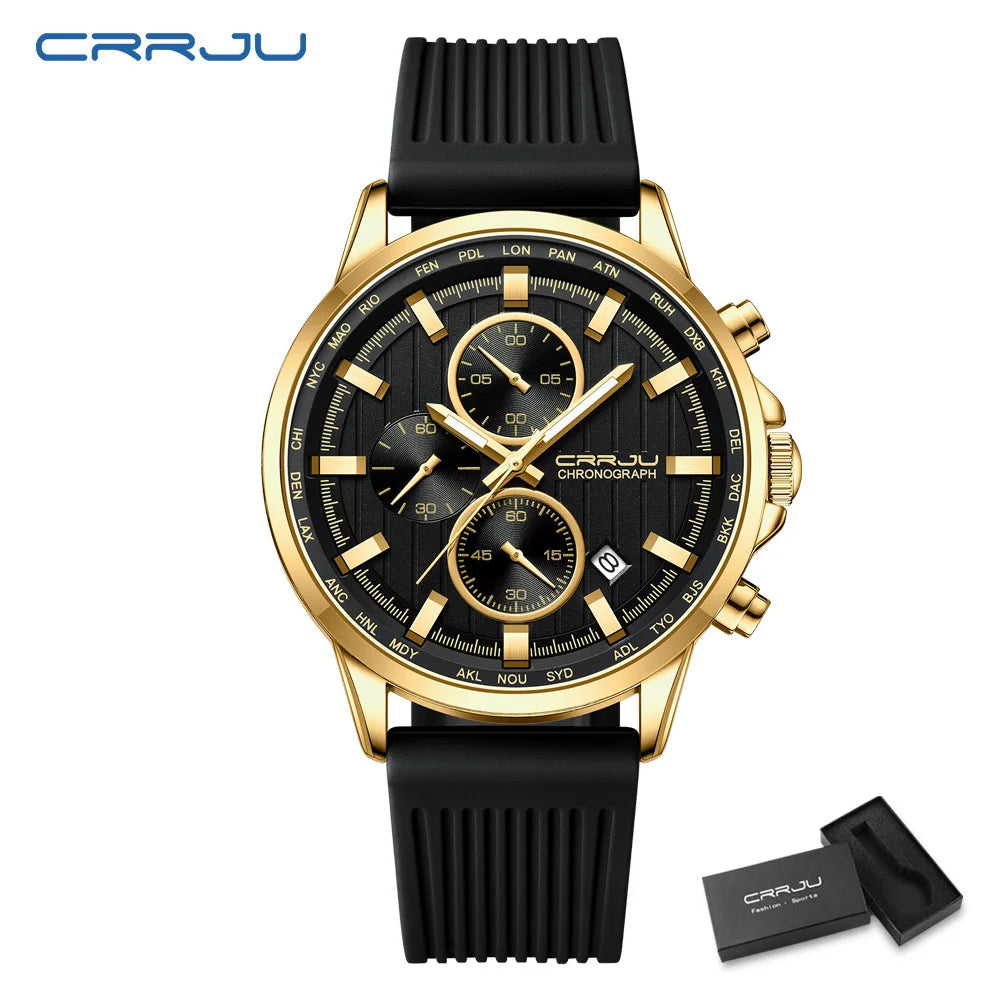 CRRJU Men Watch Silicone Strap Top Brand Luxury Sports Quartz Waterproof Luminous Auto Date Wristwatch Relogio Masculino