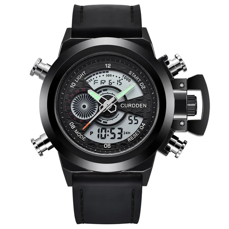 Men Original CURDDEN Brand Dual Time Watches Fashion Leather Band Chronograph Military Multi-function Sports Watch Reloj Hombre