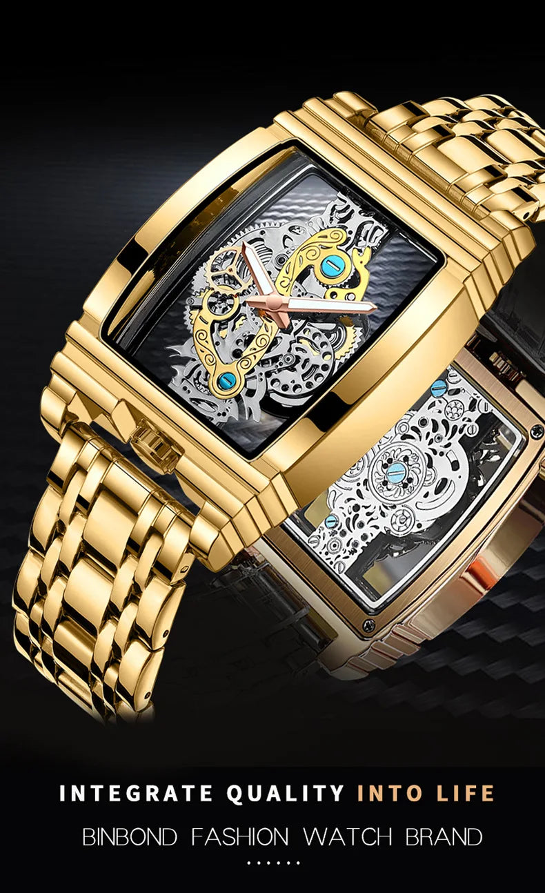 BINBOND Men Watch Sports Quartz Watches Men Waterproof Luminous Pointer Wristwatch Skeleton Hollow Clock Man Relogio Masculino