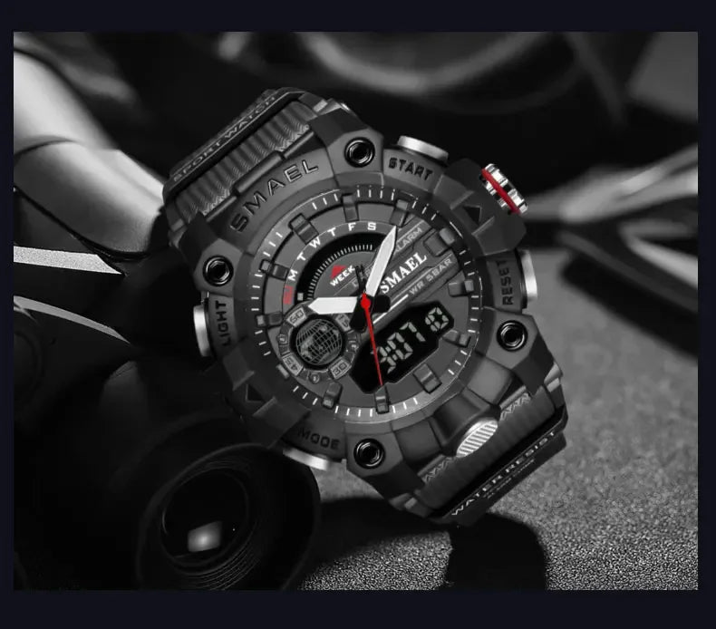 SMAEL 8040 50M Waterproof Wristwatch Stopwatch Alarm LED Light Digital Watches Men's Sports Watch Military Watches Men Watch