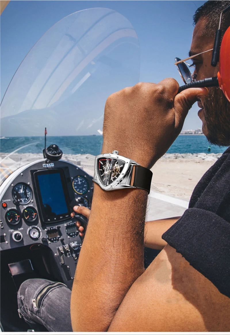 Winner 395R WINNER Minimalist Automatic Watch for Men Creative Triangle Dial Brand Luxury Business Mechanical Watches Silicone