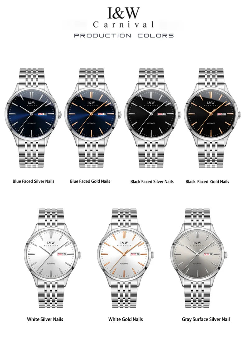 Carnival Iw For Mens Watch Automatic Japan Mechanical Movement Urban Male Wristwatch Date Ss316 Steel Sapphire Crystal Business