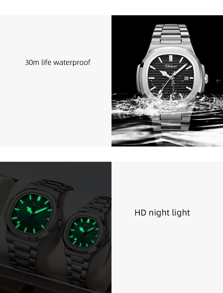 CHENXI 8222 Luxury Stainless Steel Wristwatch Quartz Waterproof Luminous Men Watches Reloj Hombre часы мужские наручные