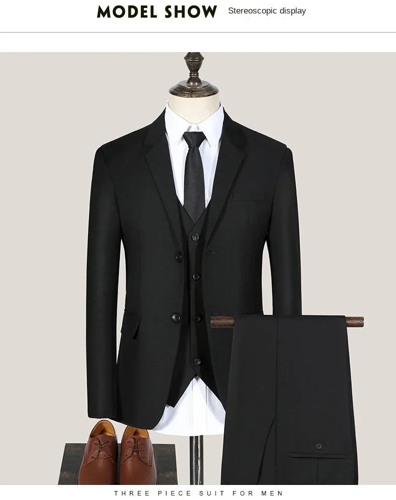 Men Suit Blazers For Wedding 3 Pieces 2 Sets Elegant Luxury Business Vest Pants Coats 2024 Formal Jackets Korean