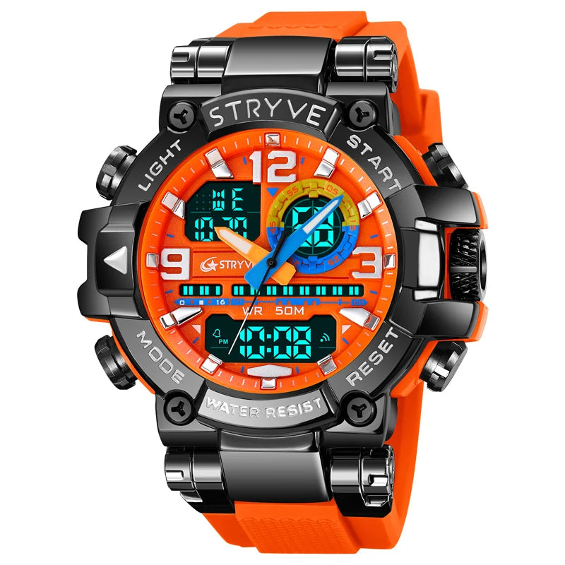 New STRYVE Watch for Men's High Quality Digital-Analog Dual Movement 5ATM Waterproof Watches Fashion Sports Men's Watch 8025