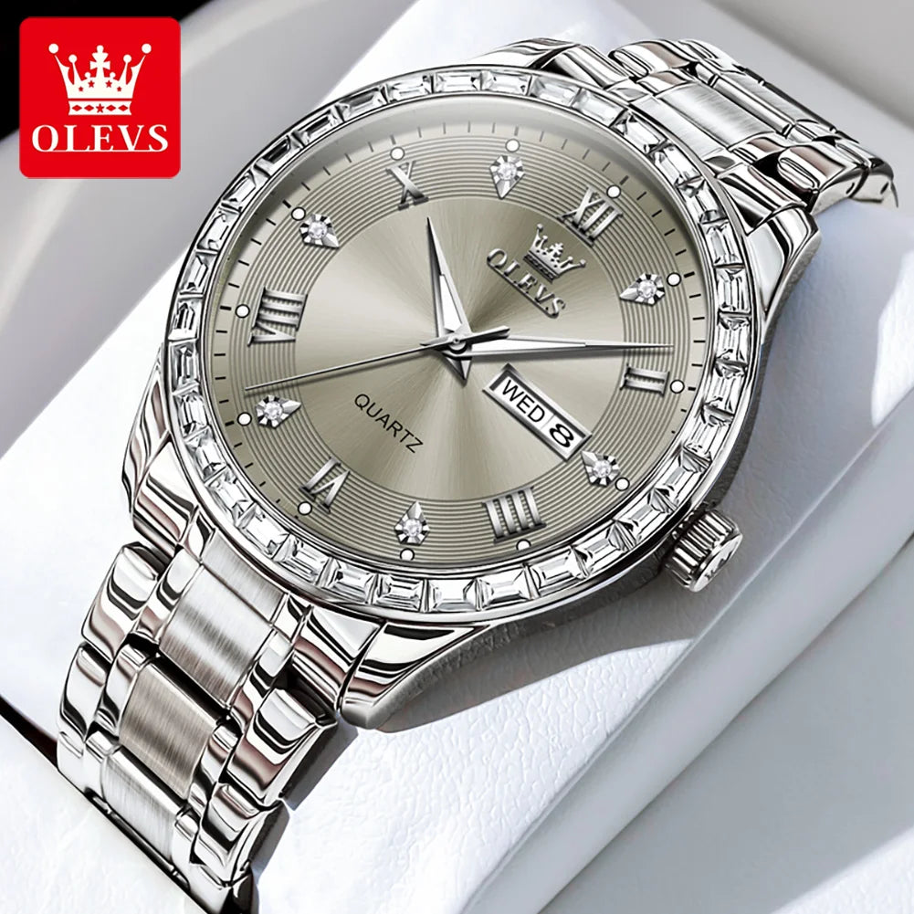 OLEVS 9906 Quartz Men's Watch Classic Fashion Men's Business Waterproof Stainless Steel Diamond dial Top Luxury Brand Men Watch