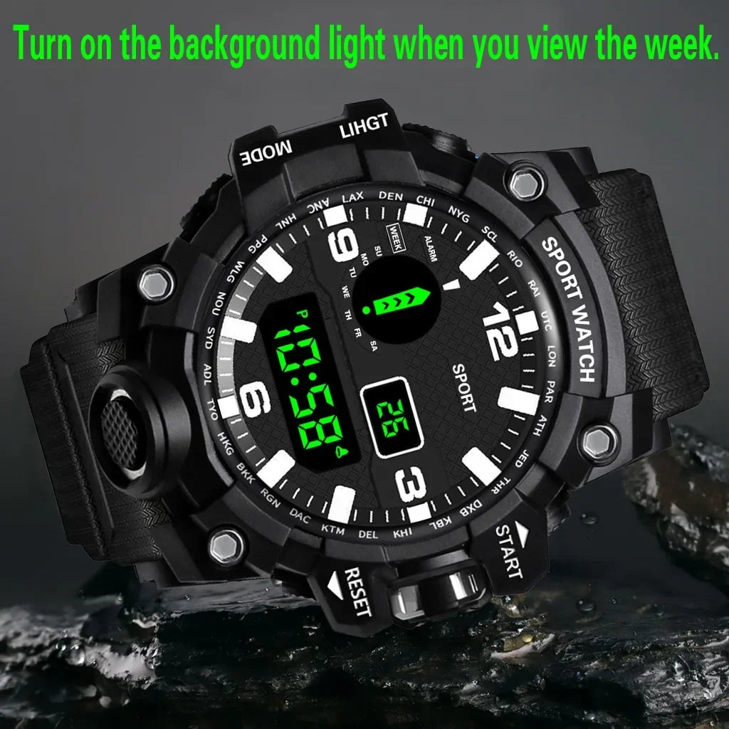 YIKAZE Y12 Men's Sports Watch Waterproof Luminous Men Sport Watch Multifunction Digital Electronic Wristwatch Clock for Boy Kids