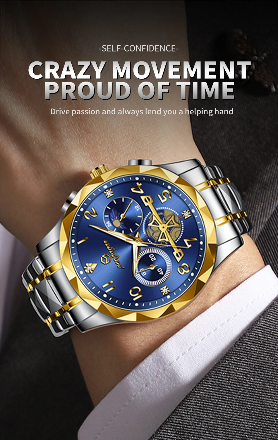 PENGAGAR Luxury Man Wristwatch Chronograph Waterproof Luminous Men Watch Stainless Steel High Quality Sport Men's Quartz Watches