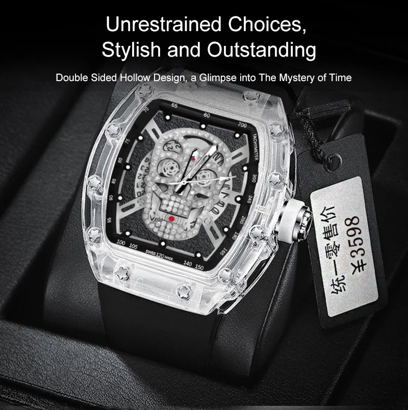 UTHAI New Men's Watch Fashion Trend Non Mechanical Watch Waterproof Luminous Skull Wine Bucket Quartz Watch Men's Gift V0020