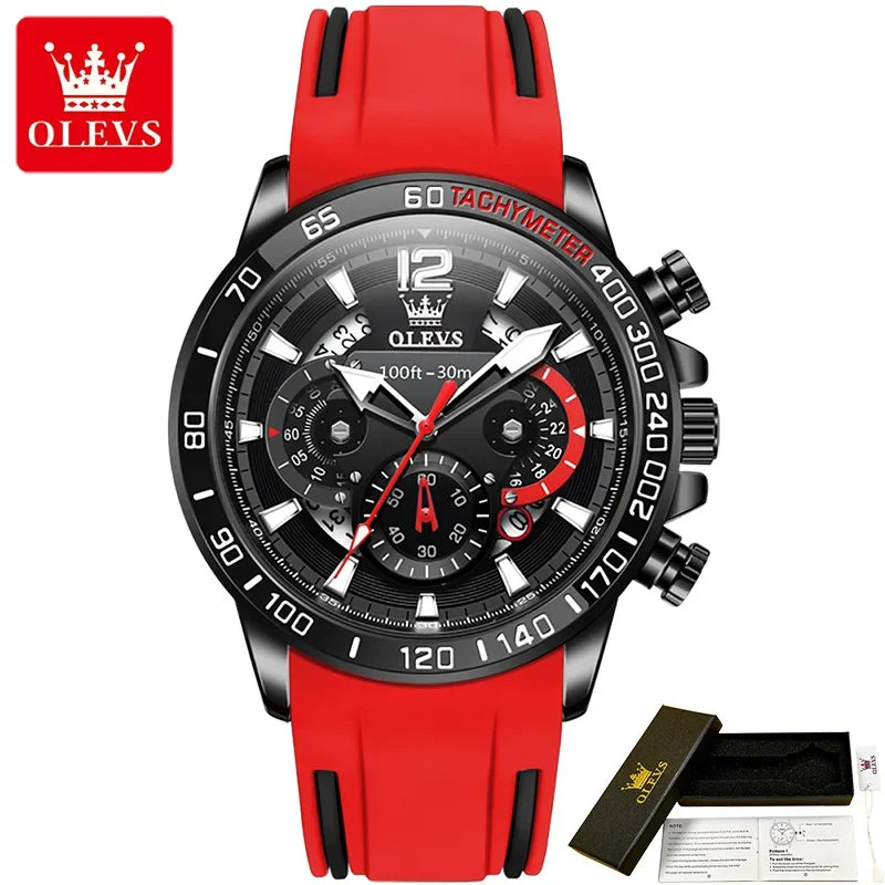 OLEVS 9936 Silicone Strap Multi-function Men Wristwatch, Waterproof Quartz Sport Watch For Men Luminous Chronograph Calendar