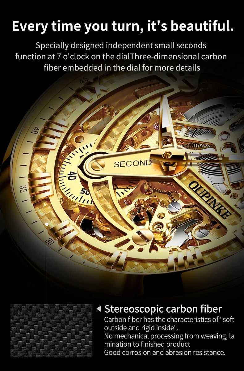 OUPINKE 3173 Luxury Gold Mechanical Watch For Men Hollow Top Brand Original Automatic Wristwatch 50M Waterproof Luminous Watches
