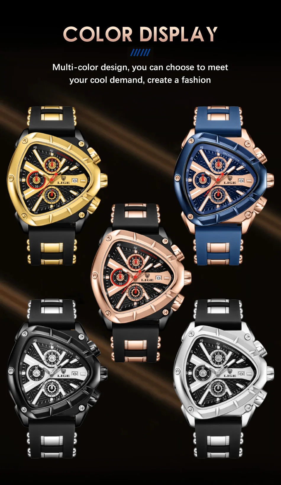 LIGE Fashion Men Watch Triangle Chronograph Military Wristwatch Sport Army Mens Watches Luxury Waterproof Quartz Clock Man Reloj