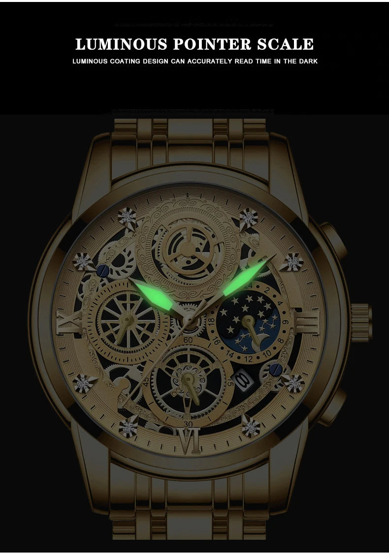 BINBOND B4010 Fashion Casual Quartz Men Watch Luxury Stainless Steel Strap Dial 30M Waterproof Luminous Business Men Wristwatch