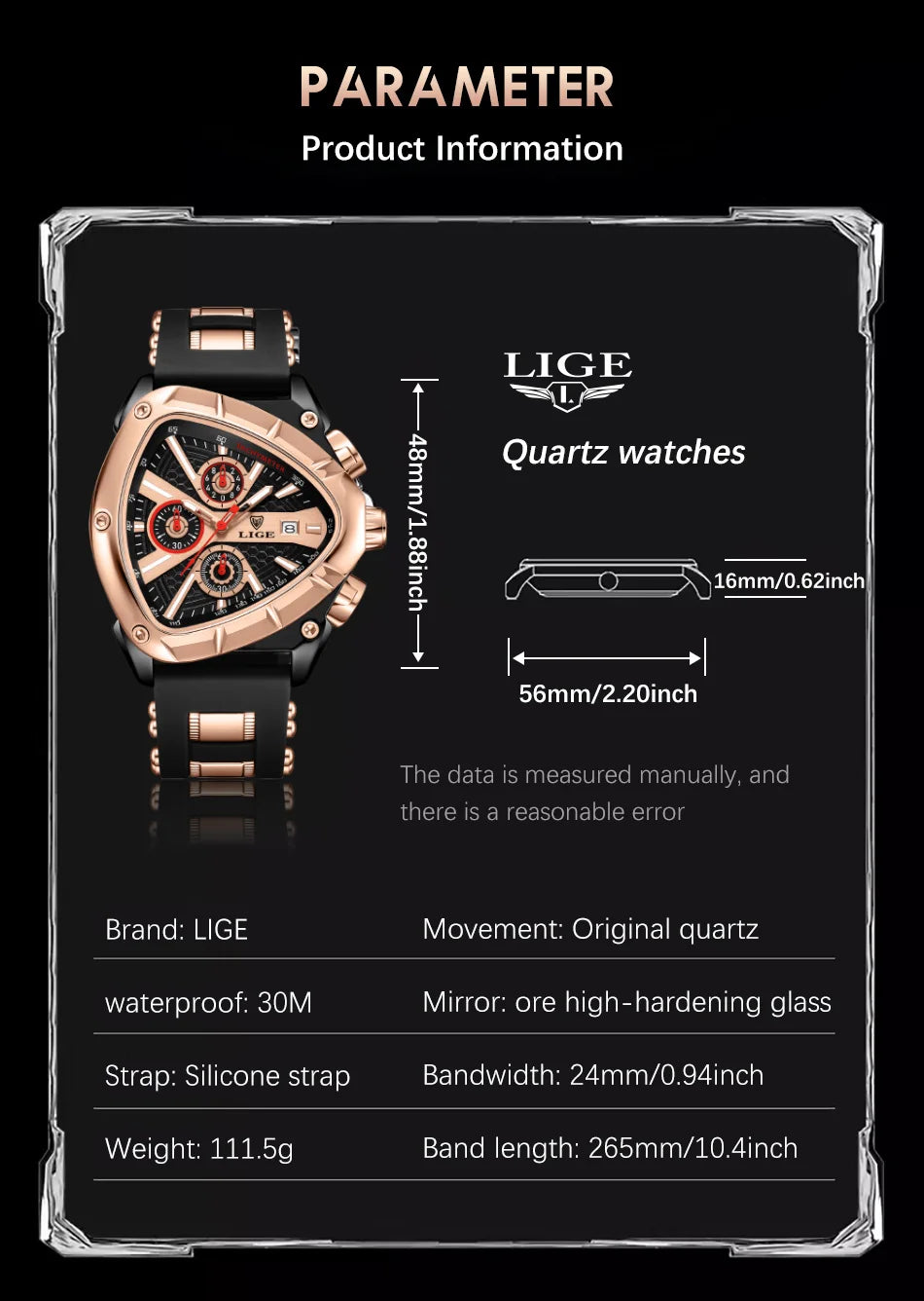 LIGE Fashion Men Watch Triangle Chronograph Military Wristwatch Sport Army Mens Watches Luxury Waterproof Quartz Clock Man Reloj