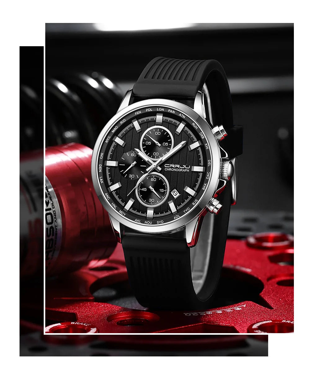 CRRJU Men Watch Silicone Strap Top Brand Luxury Sports Quartz Waterproof Luminous Auto Date Wristwatch Relogio Masculino