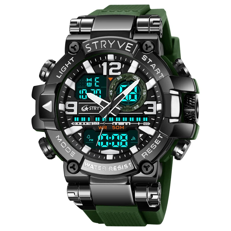 New STRYVE Watch for Men's High Quality Digital-Analog Dual Movement 5ATM Waterproof Watches Fashion Sports Men's Watch 8025