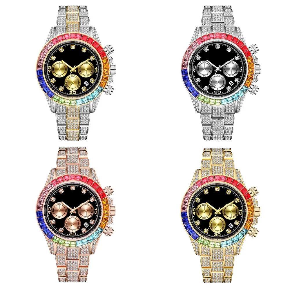 Luxury Men Colorful Watches Gold Silver Big Dial Man Wristwatch Sport Business Male Clock Relogio Masculino