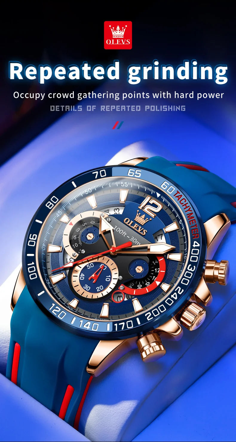 OLEVS 9936 Silicone Strap Multi-function Men Wristwatch, Waterproof Quartz Sport Watch For Men Luminous Chronograph Calendar