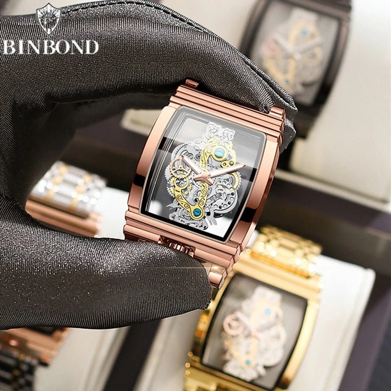BINBOND Men Watch Sports Quartz Watches Men Waterproof Luminous Pointer Wristwatch Skeleton Hollow Clock Man Relogio Masculino