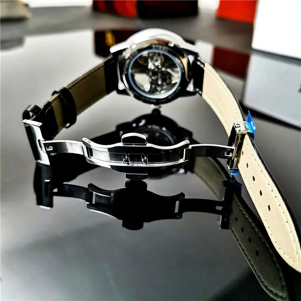 Fashion Mechanical Wristwatch Men's Luxury Brand Automatic Casual Watch Men's Sports Leather Waterproof Clock 2023 Renoj Hombre