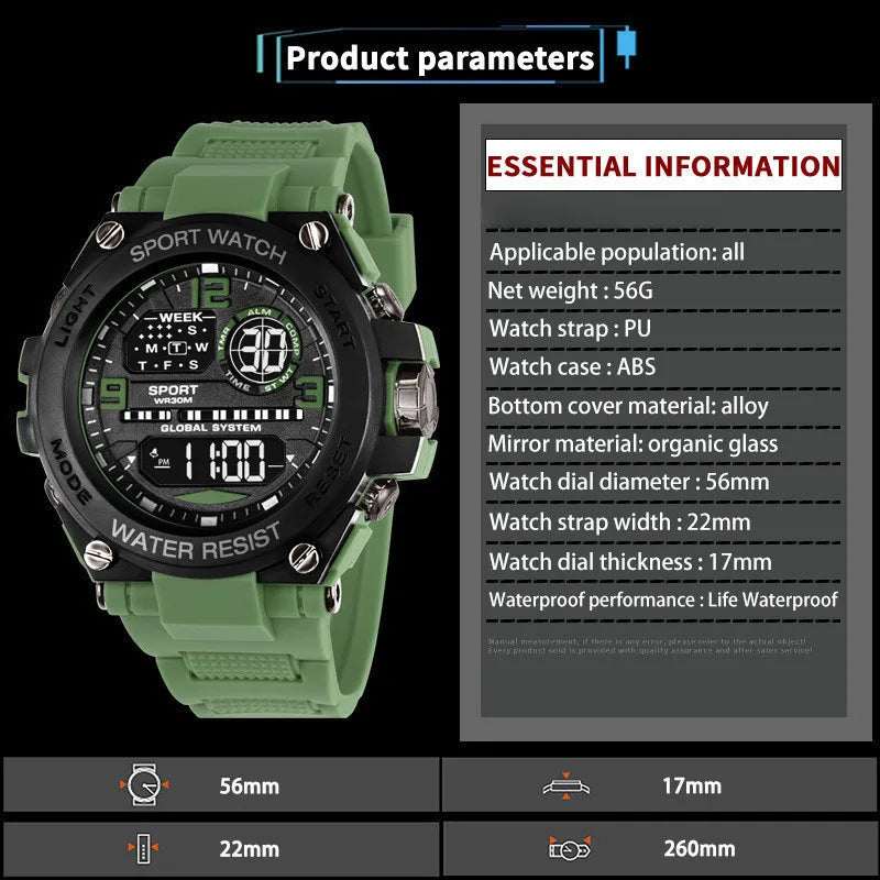 Men's Waterproof Sports Watch Multifunction Electronic Watches Anti Drop and Shock-absorbing Wristwatches
