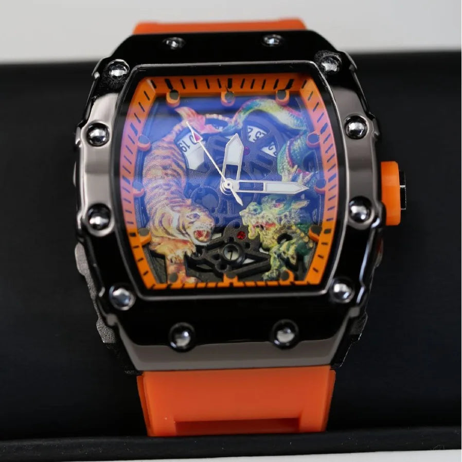 UTHAI Men's Watch Sports High Appearance Fashion Trend Luminous Waterproof Rubber Bucket Dragon Tiger Male's Clock Watches