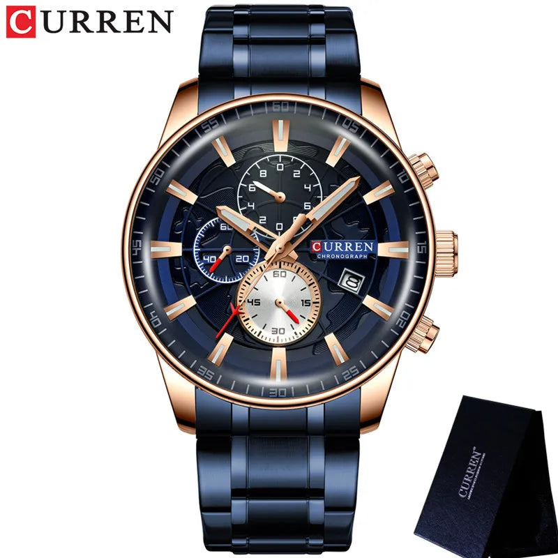 CURREN Man WristWatch Waterproof Chronograph Men Watch Military Top Brand Luxury Gold Stainless Steel Sport Date Male Clock 8362