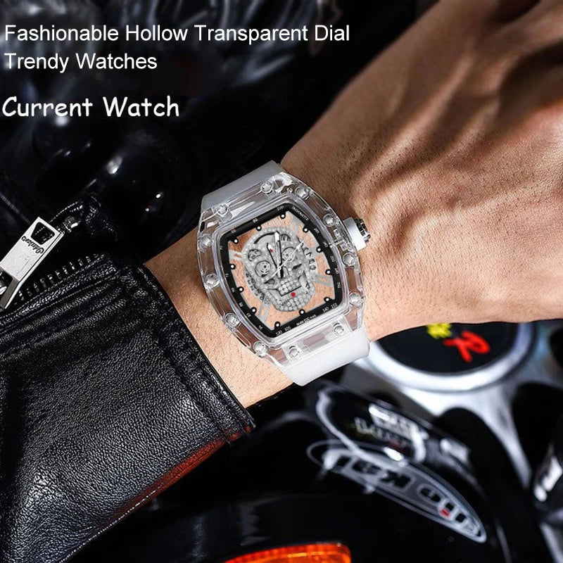 UTHAI New Men's Watch Fashion Trend Non Mechanical Watch Waterproof Luminous Skull Wine Bucket Quartz Watch Men's Gift V0020