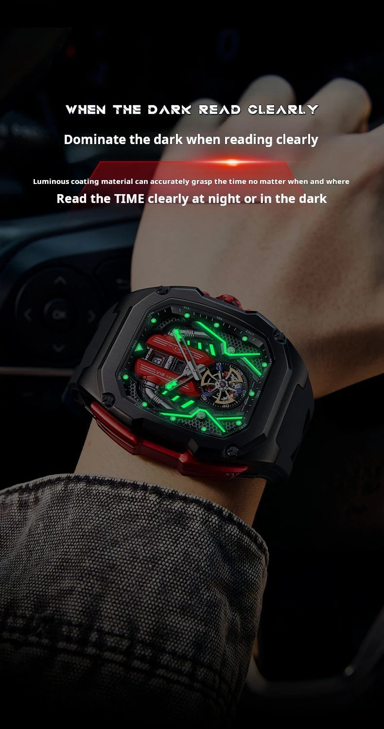 Engine Surface Design Quartz Watch for Men Original Top Brand Rubber strap Waterproof Luminous Date Men's Quartz Watch reloj