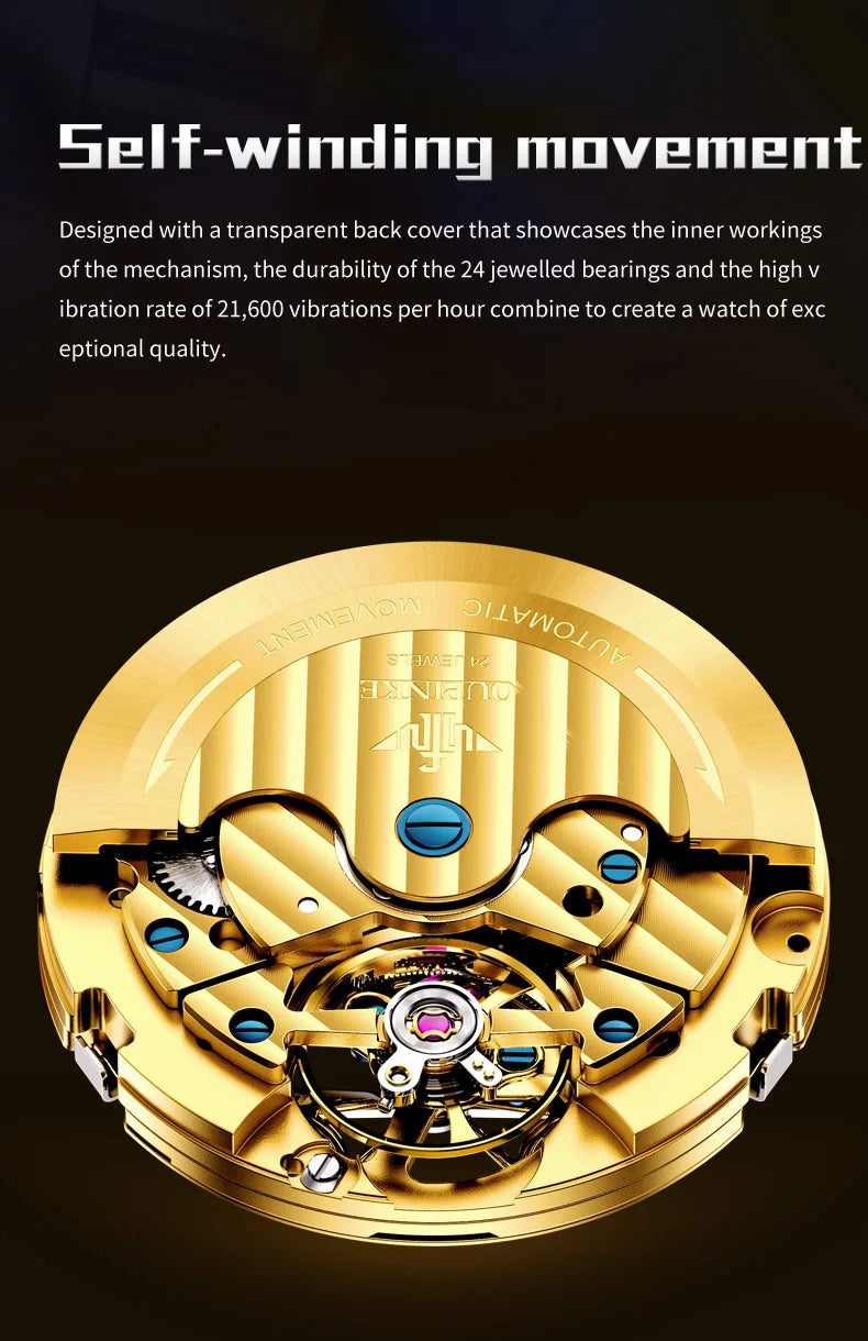 OUPINKE 3280 Mechanical Watch for Men Luxury Full Diamond Flywheel Skeleton Gold Stainless steel Date Automatic Men's Watch