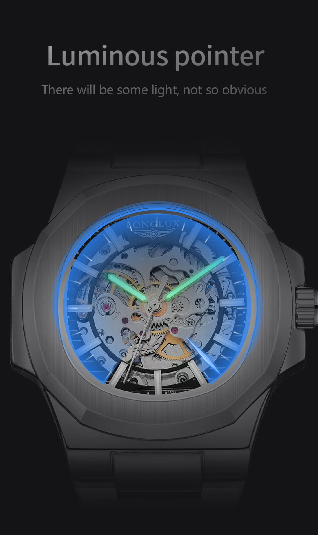 LONGLUX automatic man watch luxury wholesale mechanical wristwatches stainless steel skeleton waterproof mens watch men gift