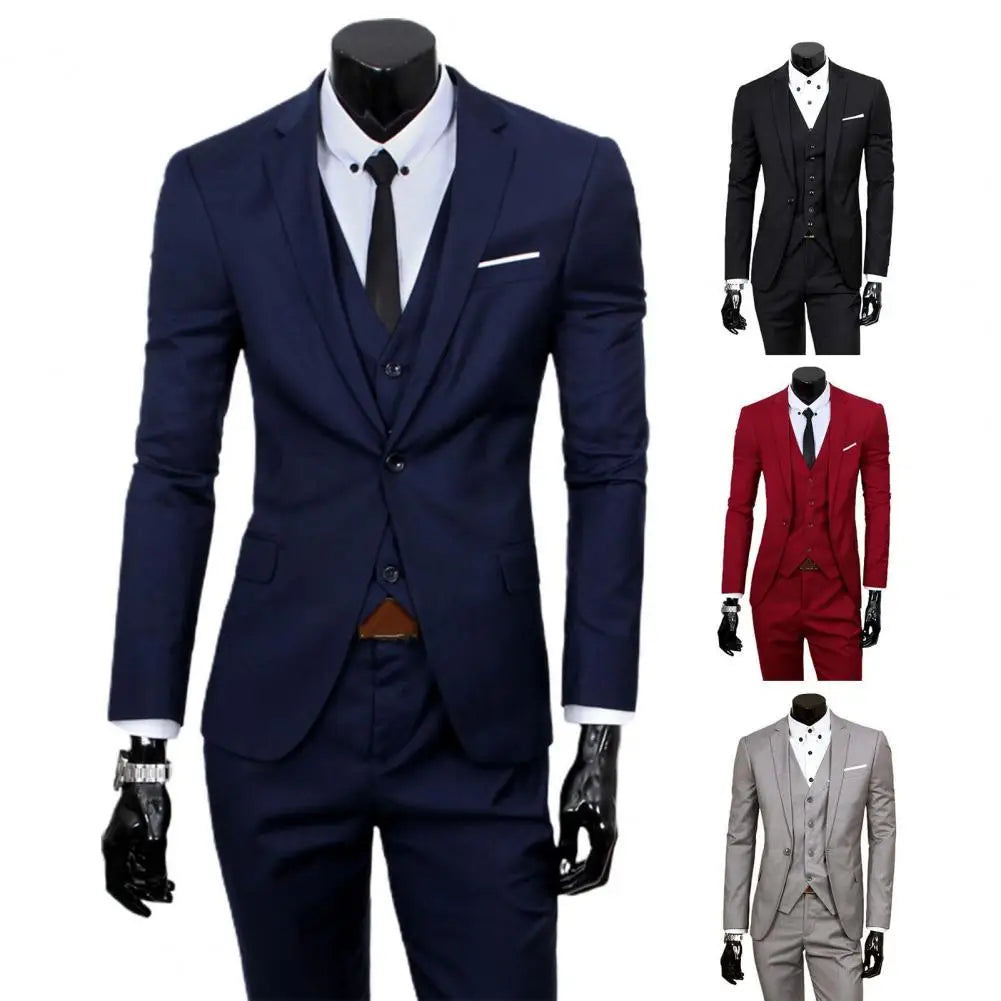 Fabulous Men Suit Set Cardigan 3 Piece Set Soft Fabric Split Wedding Suit Set Business Suit Slim Fit