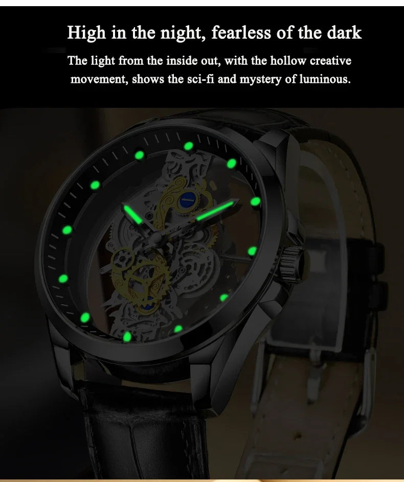 2024 New Men Watch Skeleton Quartz Wristwatch Gold Skeleton Retro Man Watch Top Brand Luxury Clock Mens Watches Reloj Hombre