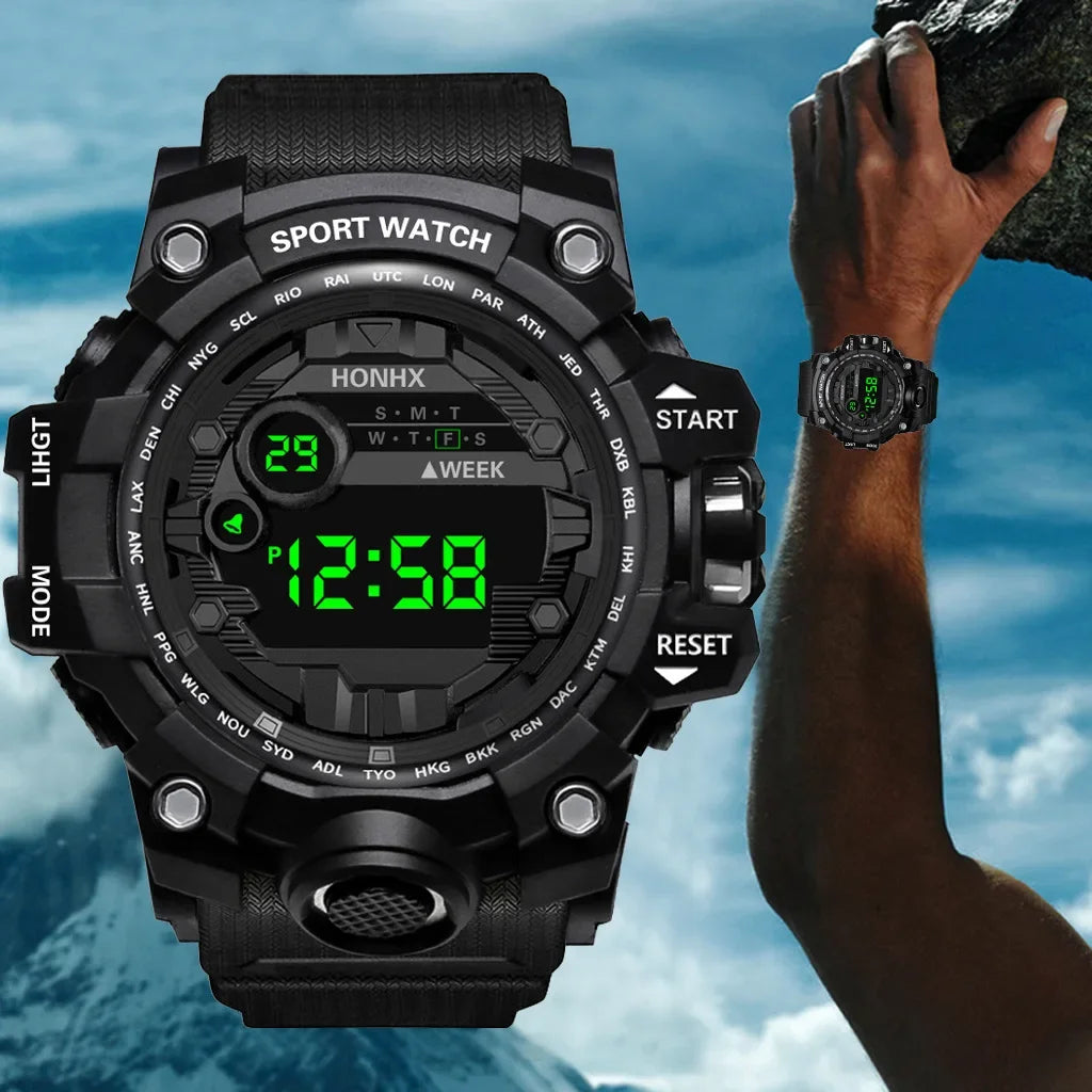 YIKAZE Y12 Men's Sports Watch Waterproof Luminous Men Sport Watch Multifunction Digital Electronic Wristwatch Clock for Boy Kids