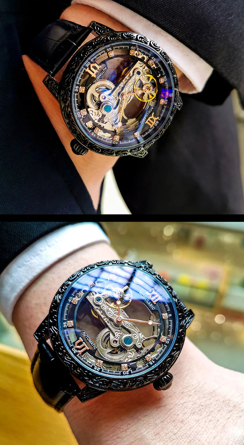 Fashion Mechanical Wristwatch Men's Luxury Brand Automatic Casual Watch Men's Sports Leather Waterproof Clock 2023 Renoj Hombre