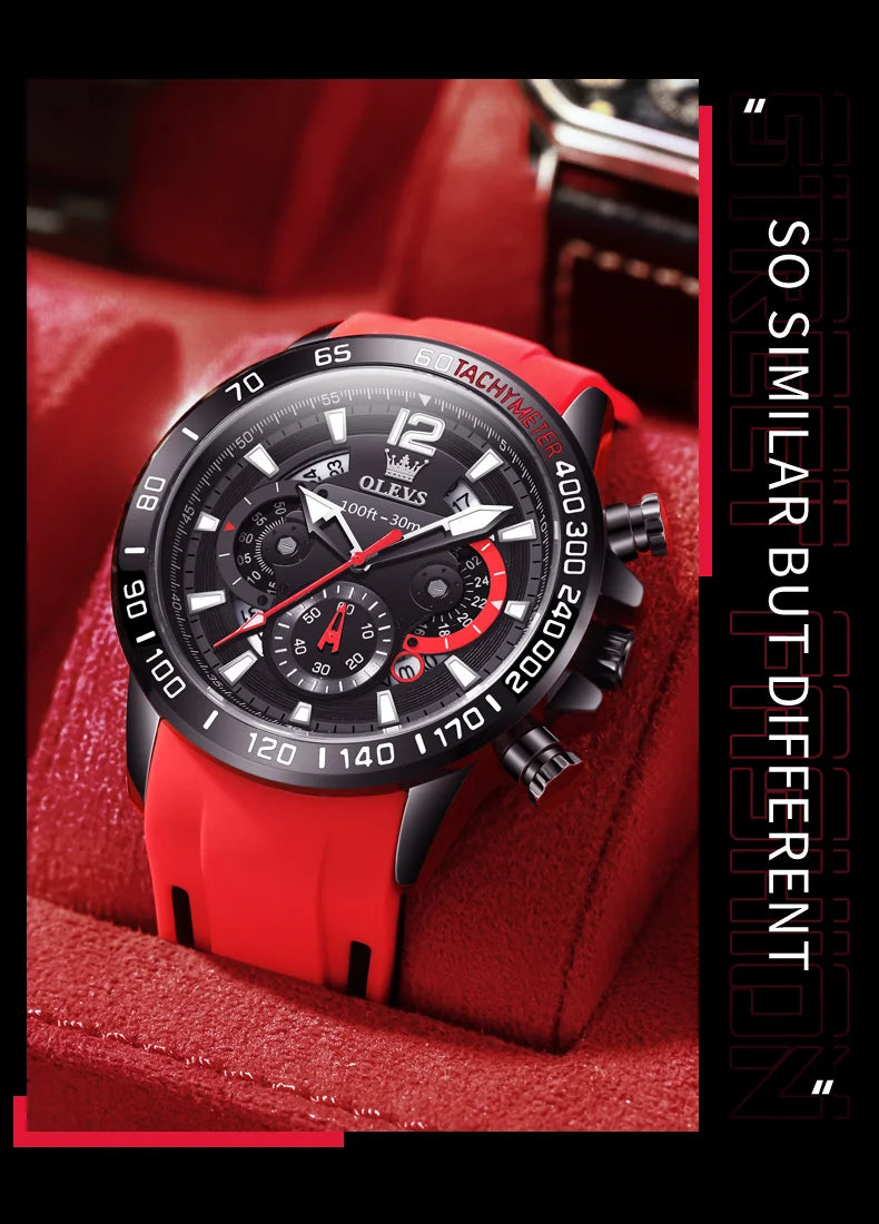 OLEVS 9936 Silicone Strap Multi-function Men Wristwatch, Waterproof Quartz Sport Watch For Men Luminous Chronograph Calendar