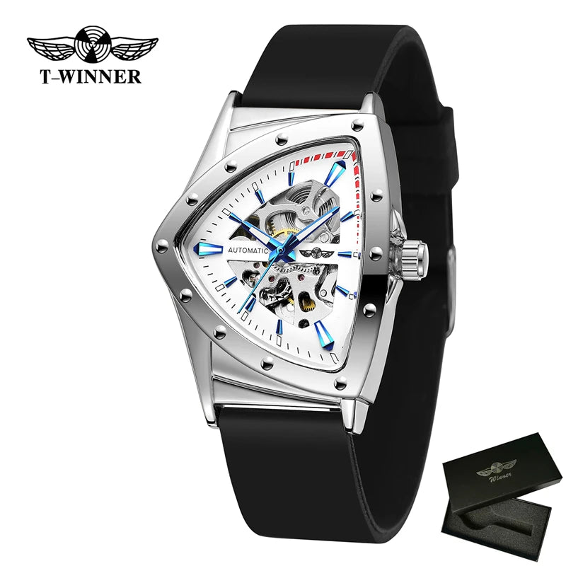 Winner 395R WINNER Minimalist Automatic Watch for Men Creative Triangle Dial Brand Luxury Business Mechanical Watches Silicone
